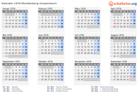Kalender 1976 mit Ferien und Feiertagen Mecklenburg-Vorpommern