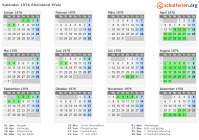 Kalender 1976 mit Ferien und Feiertagen Rheinland-Pfalz