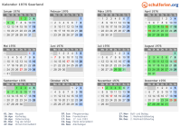 Kalender 1976 mit Ferien und Feiertagen Saarland
