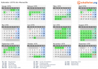 Kalender 1976 mit Ferien und Feiertagen Aix-Marseille