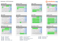 Kalender 1976 mit Ferien und Feiertagen Amiens