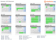 Kalender 1976 mit Ferien und Feiertagen Besançon