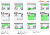Kalender 1976 mit Ferien und Feiertagen Clermont-Ferrand