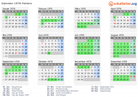 Kalender 1976 mit Ferien und Feiertagen Poitiers
