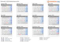 Kalender 1976 mit Ferien und Feiertagen Niederösterreich