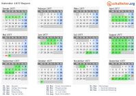 Kalender 1977 mit Ferien und Feiertagen Bayern