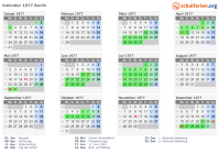 Kalender 1977 mit Ferien und Feiertagen Berlin