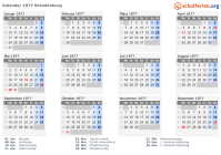 Kalender 1977 mit Ferien und Feiertagen Brandenburg