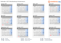 Kalender 1977 mit Ferien und Feiertagen Mecklenburg-Vorpommern