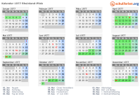 Kalender 1977 mit Ferien und Feiertagen Rheinland-Pfalz