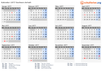 Kalender 1977 mit Ferien und Feiertagen Sachsen-Anhalt