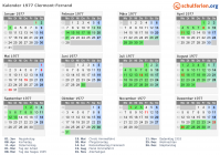 Kalender 1977 mit Ferien und Feiertagen Clermont-Ferrand