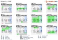 Kalender 1977 mit Ferien und Feiertagen Lille
