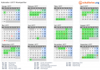 Kalender 1977 mit Ferien und Feiertagen Montpellier