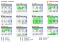 Kalender 1977 mit Ferien und Feiertagen Poitiers