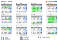 Kalender 1978 mit Ferien und Feiertagen Berlin