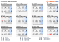 Kalender 1978 mit Ferien und Feiertagen Brandenburg