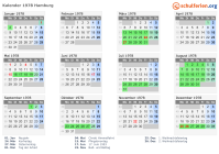 Kalender 1978 mit Ferien und Feiertagen Hamburg