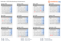 Kalender 1978 mit Ferien und Feiertagen Mecklenburg-Vorpommern