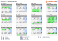 Kalender 1978 mit Ferien und Feiertagen Niedersachsen