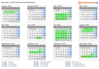 Kalender 1978 mit Ferien und Feiertagen Nordrhein-Westfalen