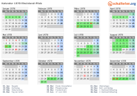 Kalender 1978 mit Ferien und Feiertagen Rheinland-Pfalz
