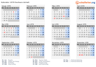 Kalender 1978 mit Ferien und Feiertagen Sachsen-Anhalt