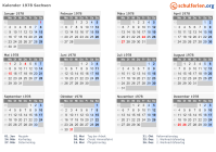 Kalender 1978 mit Ferien und Feiertagen Sachsen