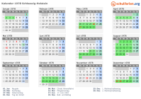Kalender 1978 mit Ferien und Feiertagen Schleswig-Holstein