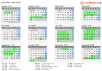 Kalender 1978 mit Ferien und Feiertagen Dijon