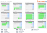 Kalender 1978 mit Ferien und Feiertagen Montpellier