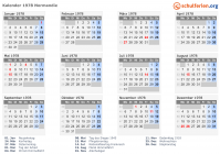 Kalender 1978 mit Ferien und Feiertagen Normandie