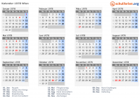 Kalender 1978 mit Ferien und Feiertagen Wien