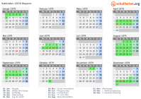 Kalender 1979 mit Ferien und Feiertagen Bayern