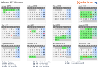 Kalender 1979 mit Ferien und Feiertagen Bremen