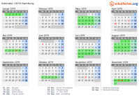 Kalender 1979 mit Ferien und Feiertagen Hamburg