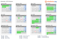 Kalender 1979 mit Ferien und Feiertagen Hessen