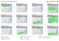 Kalender 1979 mit Ferien und Feiertagen Niedersachsen