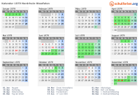 Kalender 1979 mit Ferien und Feiertagen Nordrhein-Westfalen