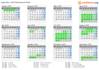 Kalender 1979 mit Ferien und Feiertagen Rheinland-Pfalz