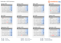 Kalender 1979 mit Ferien und Feiertagen Sachsen