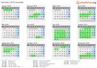 Kalender 1979 mit Ferien und Feiertagen Grenoble