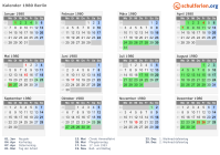 Kalender 1980 mit Ferien und Feiertagen Berlin