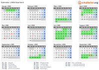 Kalender 1980 mit Ferien und Feiertagen Saarland