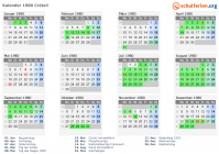 Kalender 1980 mit Ferien und Feiertagen Créteil