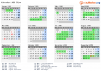 Kalender 1980 mit Ferien und Feiertagen Dijon