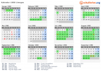 Kalender 1980 mit Ferien und Feiertagen Limoges