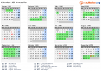 Kalender 1980 mit Ferien und Feiertagen Montpellier