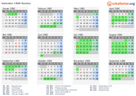 Kalender 1980 mit Ferien und Feiertagen Nantes