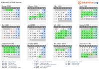 Kalender 1980 mit Ferien und Feiertagen Reims